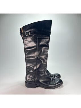 Coach Joele Black Leather Buckle Straps Knee High Tall Riding Boots Womens Sz 8B